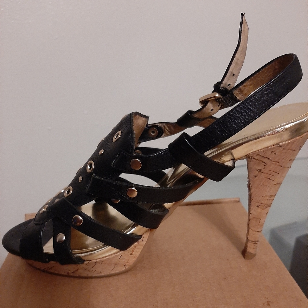 Womens Black Sling Back High Heel Shoe